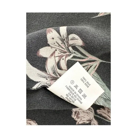 Frank + Oak Floral Silk Button-Front Top in Charcoal and Sage - Picture 6 of 6